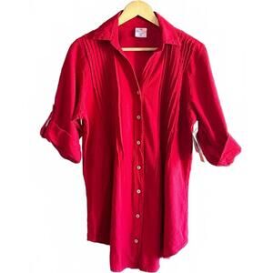 NWT Sea Breeze Womens Tunic Red XL Button Up Roll Up Sleeve Cottage